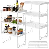 BrightRow 6 Pack Stackable Plastic Kitchen Storage Shelf Foldable Racks, Pantry Shelf Cabinet Organizers, Expandable Storage Rack for Cabinet Fridge Bathroom (12.4 X 7.6 x 6.3,Plastic)