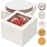 Kootek 10 Sets Cake Boxes with Cake Boards, 10x10x8 Inch White Tall Cardboard Containers for Multi-Layer Desserts, Perfect for Decorating, Mother's Day & Bakery Use