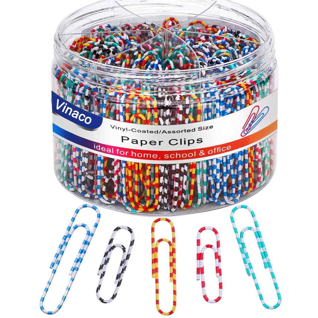 Vinaco Coloured Paper Clips Assored Size 400 Pack, Paper Clips Medium 33mm & Large P APER C Lips 50mm, Durable & Rustproof p APER C Lip, Vinyl Coated P APER c Lip for Office School Home (Striped)