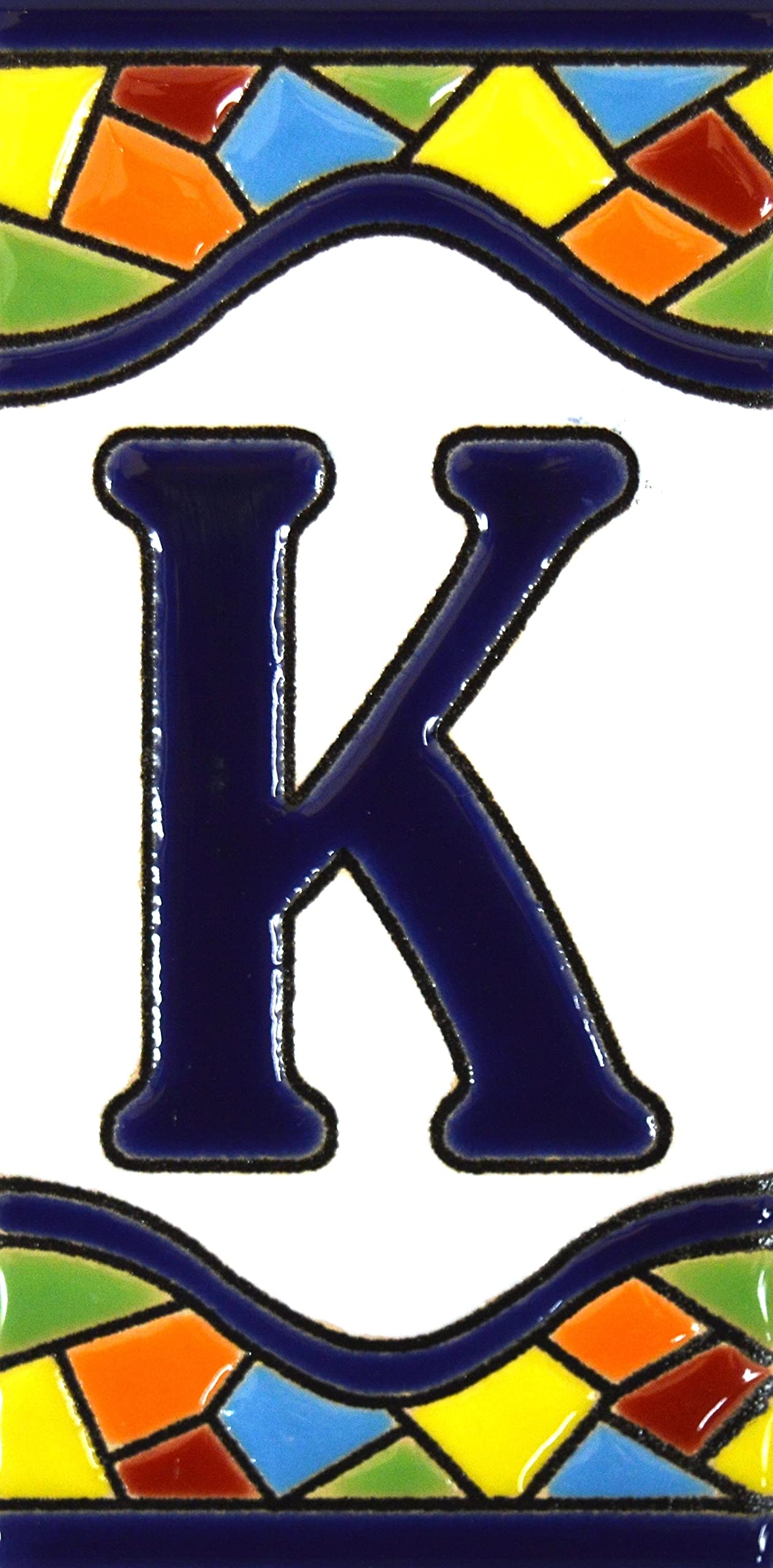 House letters 4 inch. Handpainted house letter tiles for signs, addresses and names. Address numbers for houses. House address numbers and letters. Design MOSAICO MEDIANO 4,29" x 2,13" (LETTER K)