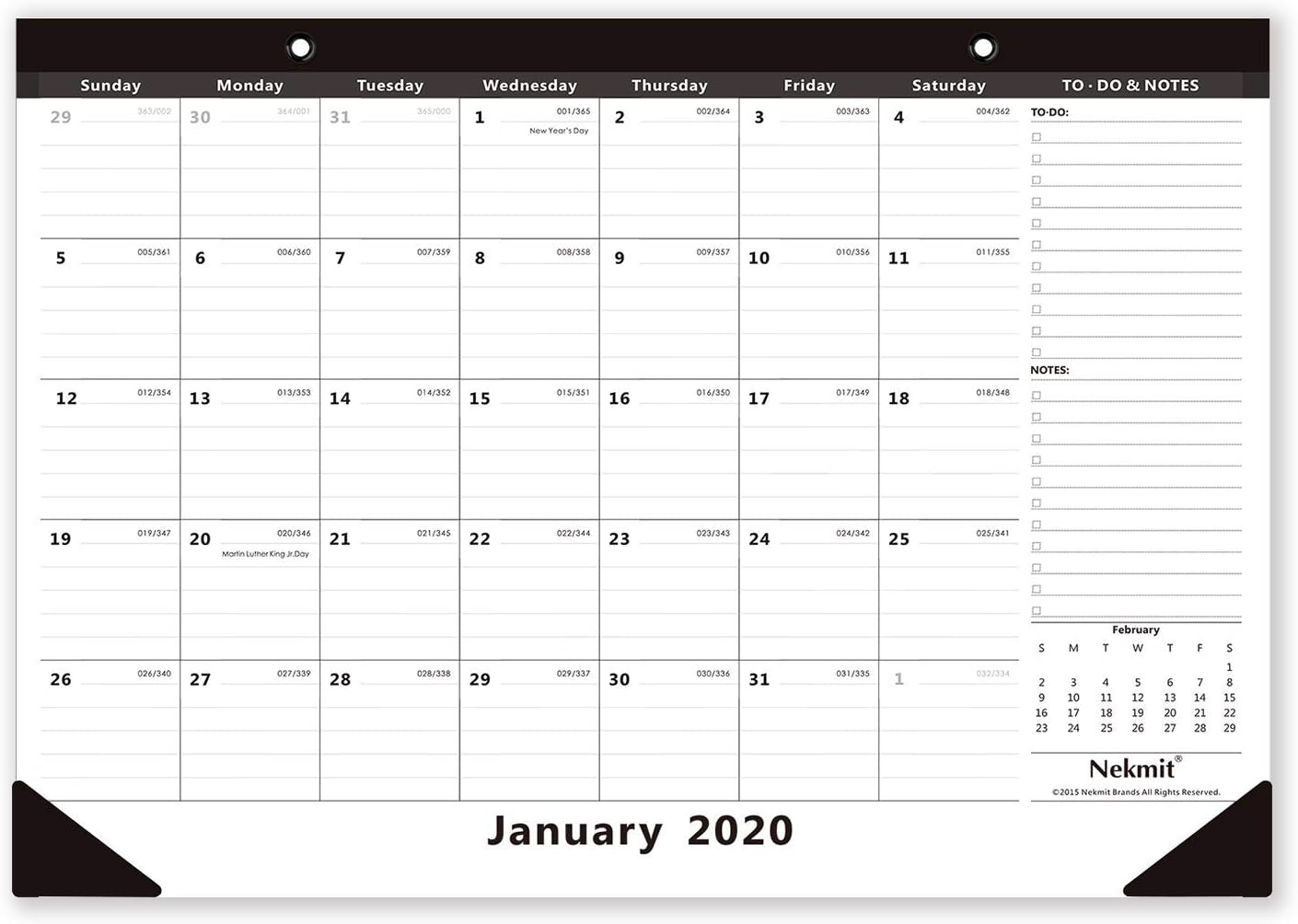 Nekmit 2020 Year Monthly Desk Pad Calendar, Runs from Now Through December 2020, Black