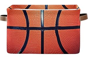 AUUXVA Sport Basketball Storage Bin Canvas Toys Storage Basket Bin Large Storage Cube Box Collapsible with Handles for Home Office Bedroom Closet Shelves，1 pc