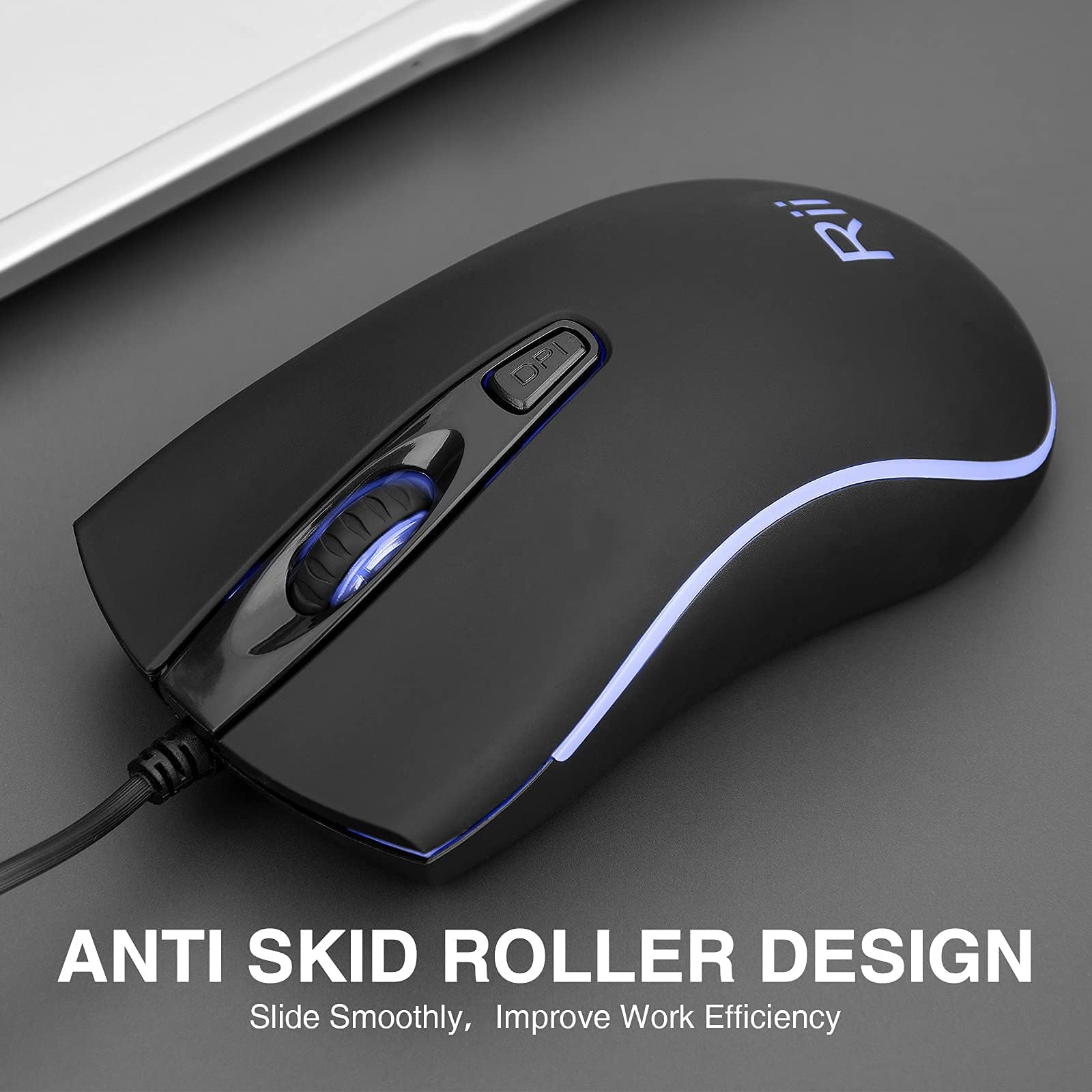 Rii RM105 Wired Mouse,Computer Mouse with Colorful RGB Backlight,Comfortable Grip Ergonomic Optical,USB Wired Mice Support Windows PC, Laptop,Desktop,Notebook,Chromebook