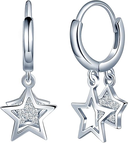 Inifinite U Boucles D Oreilles Femme Fille Bagues D Oreilles En Argent 925 Etoile Diamante Creoles Pendantes Cadeau Pour Anniversaire Noel Amazon Fr Bijoux