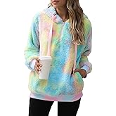 Nirovien Womens Sherpa Pullover Oversized Fuzzy Hoodie Double Fleece Sweatshirts Fluffy Plaid Outerwear Warm Coats