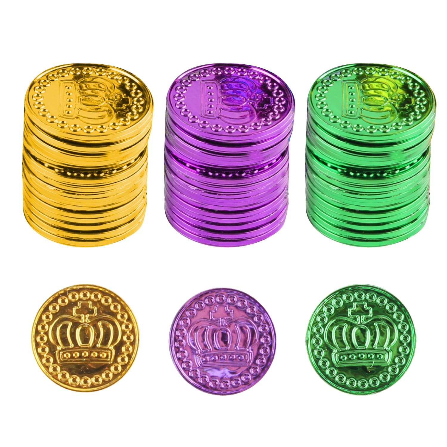 JNAWA 60Pieces Mardi Gras Coins Gold Purple Green Plastic Good Luck Coins Reward Gifts Table Decorations for Party Accessory Supplies