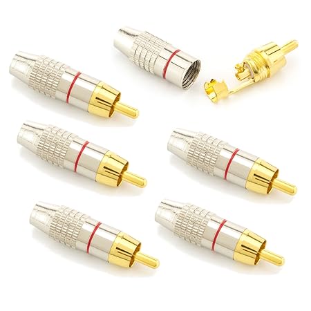 Zanasta® 6x hochwertige Premium Cinch Stecker Audio High Quality (schraubbar und zum löten) vergoldete Kontakte | Rot