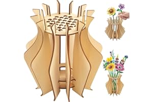 YECONIRE Wooden Vase for Lego Flowers, Vase Building Set for Roses, Wooden Puzzle Flower Vase for Lego Flower Bouquet Building Set, Gift for Flower Lovers, Adults and Women