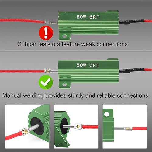 HUIQIAODS 4PCS 50W 6Ohm Led Load Resistors For Turn Signal Lights - Fix LED Bulb Fast Hyper Flash Turn Signal Blink Error Code In | Whizz Resistors - Foto 10