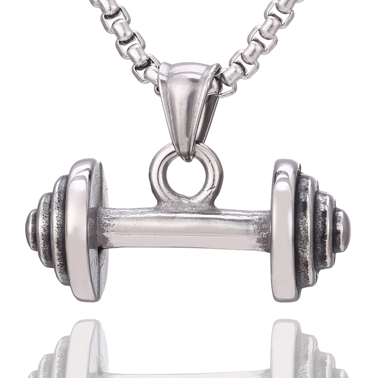 DonDon Men´s Necklace Stainless Steel 52 cm 20,5" with Dumbbell Pendant Silver in a Velvet Pouch