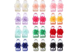 Cinaci 12 Pairs 2.8" Solid Colorful Chiffon Flower Barefoot Sandals Elastic Ribbon Strap String Soleless Footless Shoes Floral Bows Feet Wraps Accessories for Baby Girls Newborns Infants Toddlers Kids