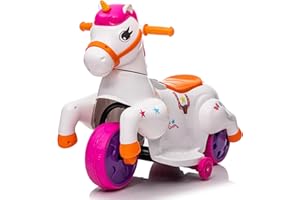 TOBBI Ride-on Unicorn Toy Rocking Horse Pony Rechargeable 6V Electric Ride on Car Motorcycle Dirt Bike w/Wheels & Music, for 3 4 5 6 Year Old Kids Toddlers Boys Girls - Rose