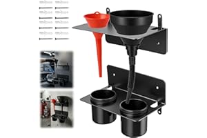 Oil Funnel Holder Storage Rack, Wall Mount Dual Fluid Drain Funnel Bracket with 2 Removable Drip Cups, Fluid Drain FunnelKit 