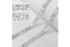 Hellodiy 2 Rows 8 Yards Rhinestone Trim Close Chain for Crafts, Rhinestone Strips Ribbon, DIY Decoration (Crystal)