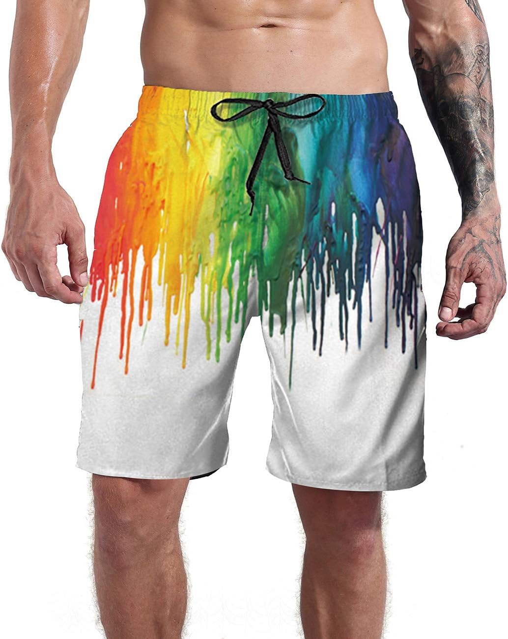 Goodstoworld Men's Cool Swimtrunks Quick Dry 3D Printed Casual Hawaiian Mesh Lining Beach Board Shorts with Pockets S-XXXL