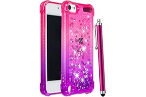 CAIYUNL Compatible With iPod Touch 7th Generation Case, Touch 6th/5th Generation Case for Girls Women Kids, Glitter Bling Sparkle Shiny Liquid Floating TPU Protective Cover for iPod 7/6/5 -Pink/Purple