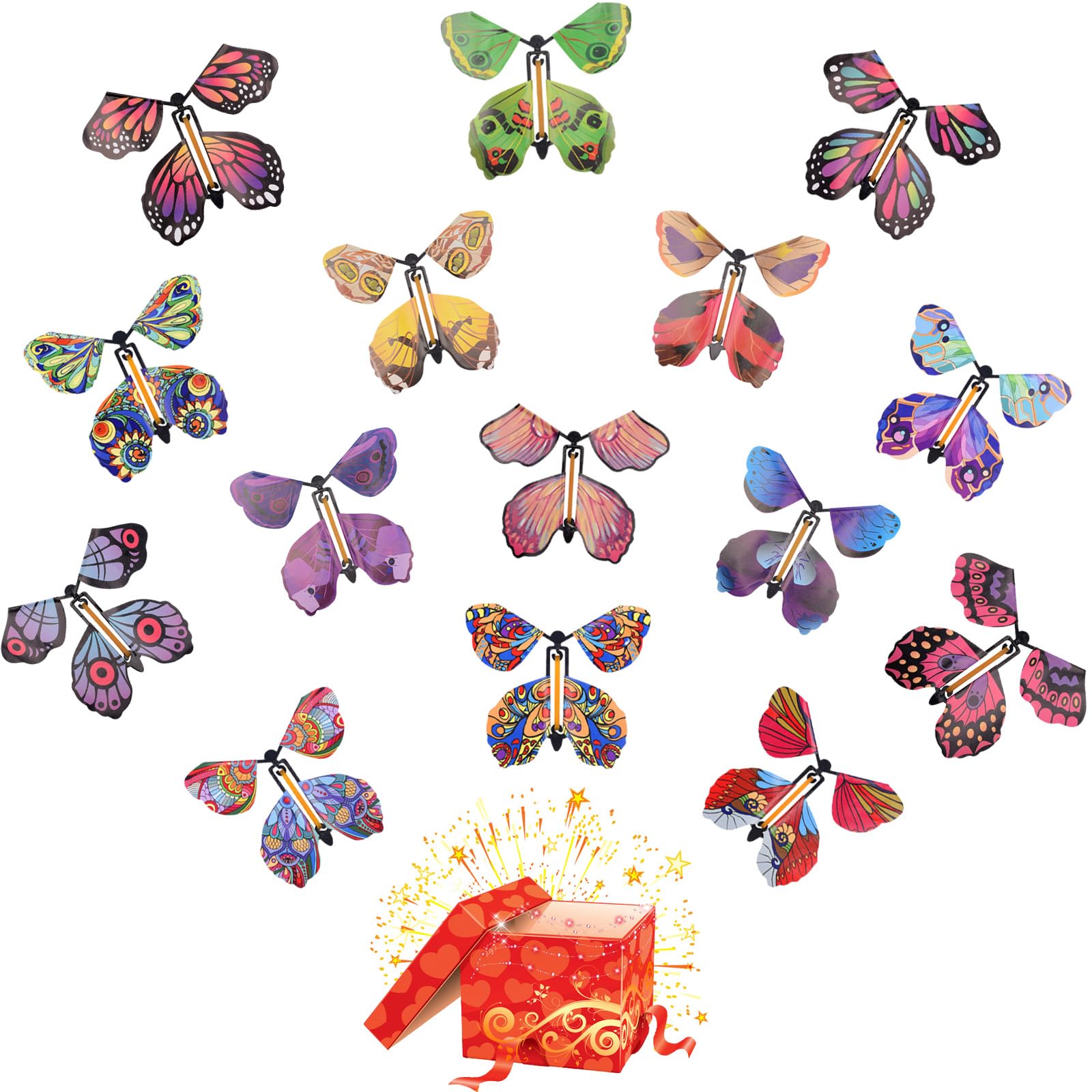 YTOOK 15Pcs Magic Flying Butterfly, Wind Up Flying Butterfly Surprise Box, Magic Fairy Flying Toy for Book Greeting Card Wedding Birthday Party Surprise — image 1