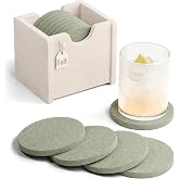 Fluxynara Felt Coasters with Holder, Set of 8 for Drinks, Sage | Round Felt Coasters, Absorbent, Heat-Resistant &amp; Reusable for Drinks, Ideal for Coffee Tables and Living Rooms, 3.94 Inch