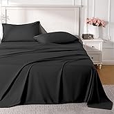 ROSE&RISY Black Queen Sheet Set, 4 Pieces Soft Bedding Queen Sheet Set, Breathable and Cooling,Includes 1 Fitted, 1 Flat, 2 Pillow Cases - Deep Pocket (Black, Queen)