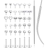 Ofeiyaa Threadless Push in Nose Studs Rings Stainless Steel Flat Back Earrings Labret Monroe Lip Rings for Women Men Cartilage Helix Conch Tragus Piercing Jewelry 6mm 8mm 10mm Silver Gold Tone