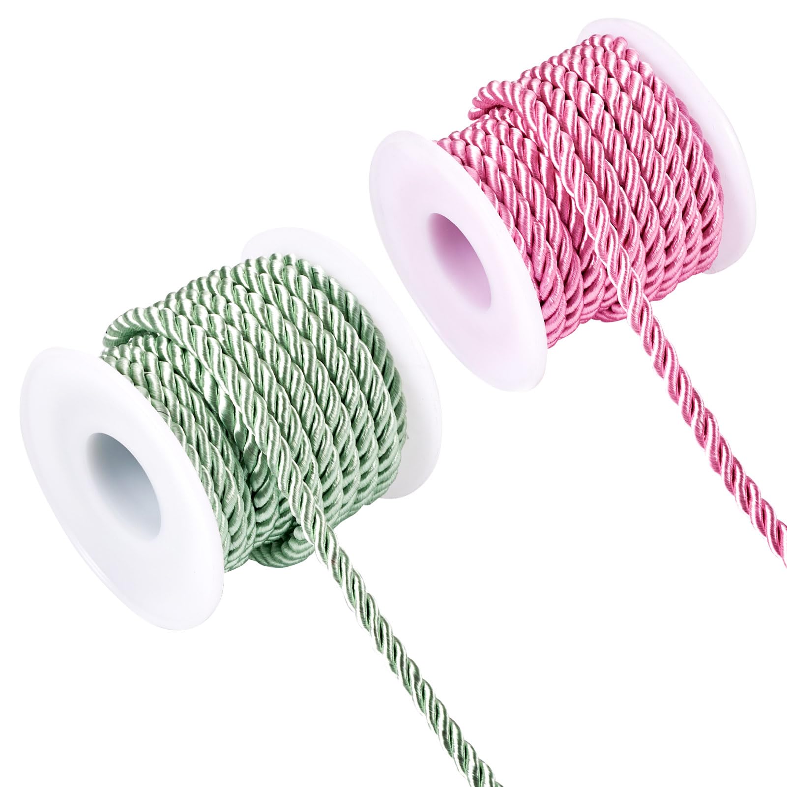Crafans 5mm Polyester Twisted Cords 3Ply Shinny Polyester Ropes Decorative Twine Cords Green Pink Cord for Hanging Decoration Curtains Tieback Bag Drawstrings
