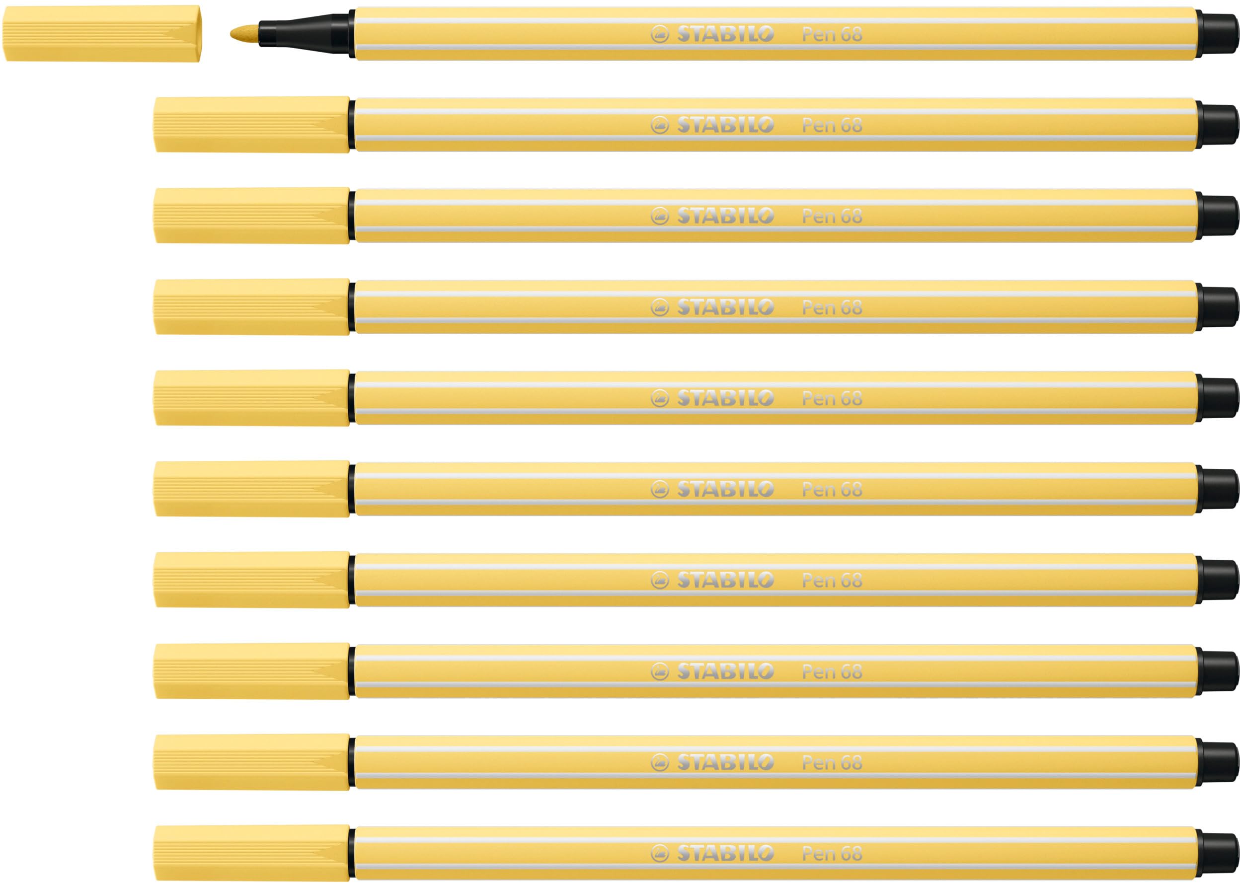 STABILO Pen 68 - Premium Fibre-Tip Pen - Pack of 10 - Light Yellow