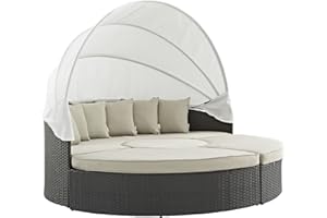 Modway Sojourn Outdoor Patio Sunbrella Sectional Daybed with Canopy in Antique Canvas Beige