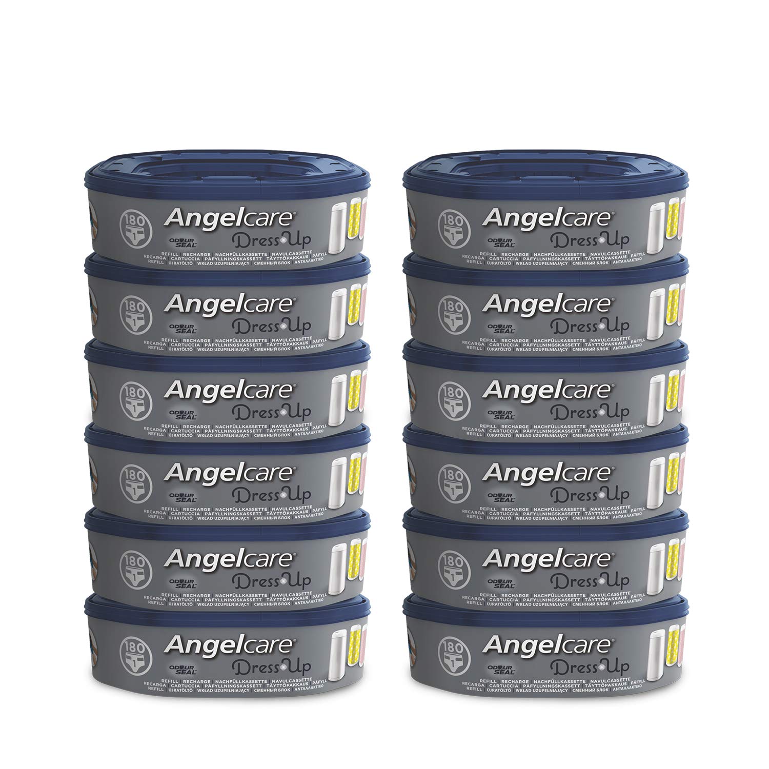 Angelcare - Dress Up - Octagonal Refills for Dress Up/Essential Nappy Bin - Anti-Odour and Large Capacity - Pack of 12
