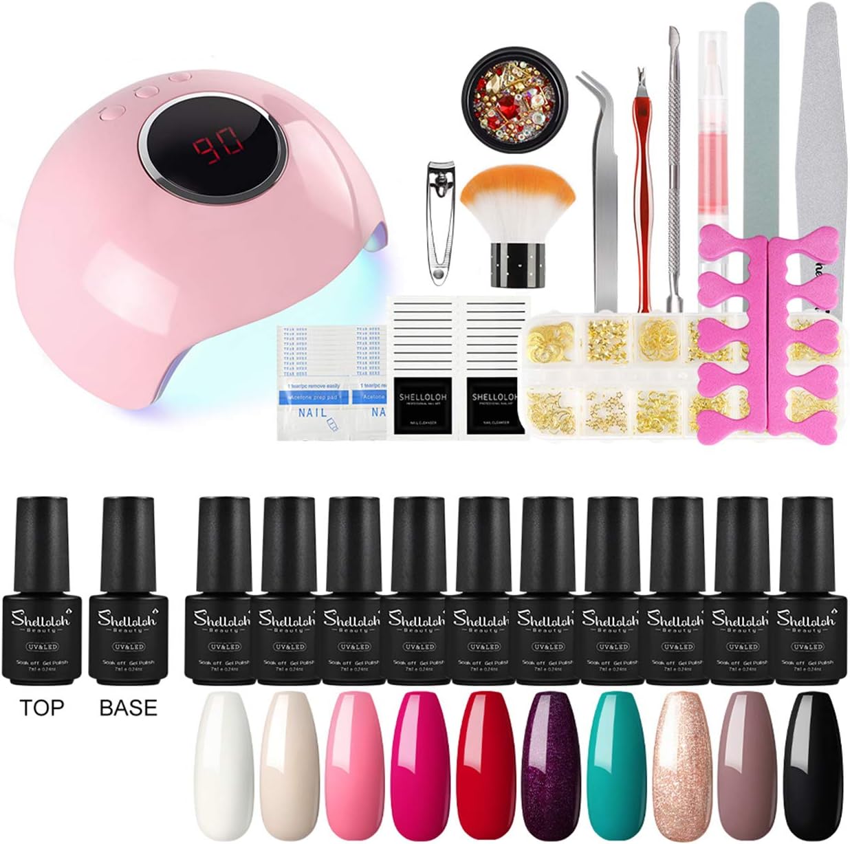 Shelloloh 8pcs Gel Polish Set Green Red Black White Gel Nail Polish Soak Off Nail Art Manicure DIY Kit