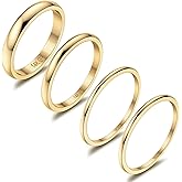 THUNARAZ 14K Gold Filled Rings Stacking Rings for Women Stackable Thin Gold Ring Plain Pinky Thumb Midi Statement Band Ring Comfort Fit 4Pcs 1mm 2mm 3mm 5mm