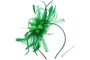 WATAME Women's Fascinators Feathers Mesh Ribbons Tea Party Hats with Headband and Clip Fascinator Hat (Green)