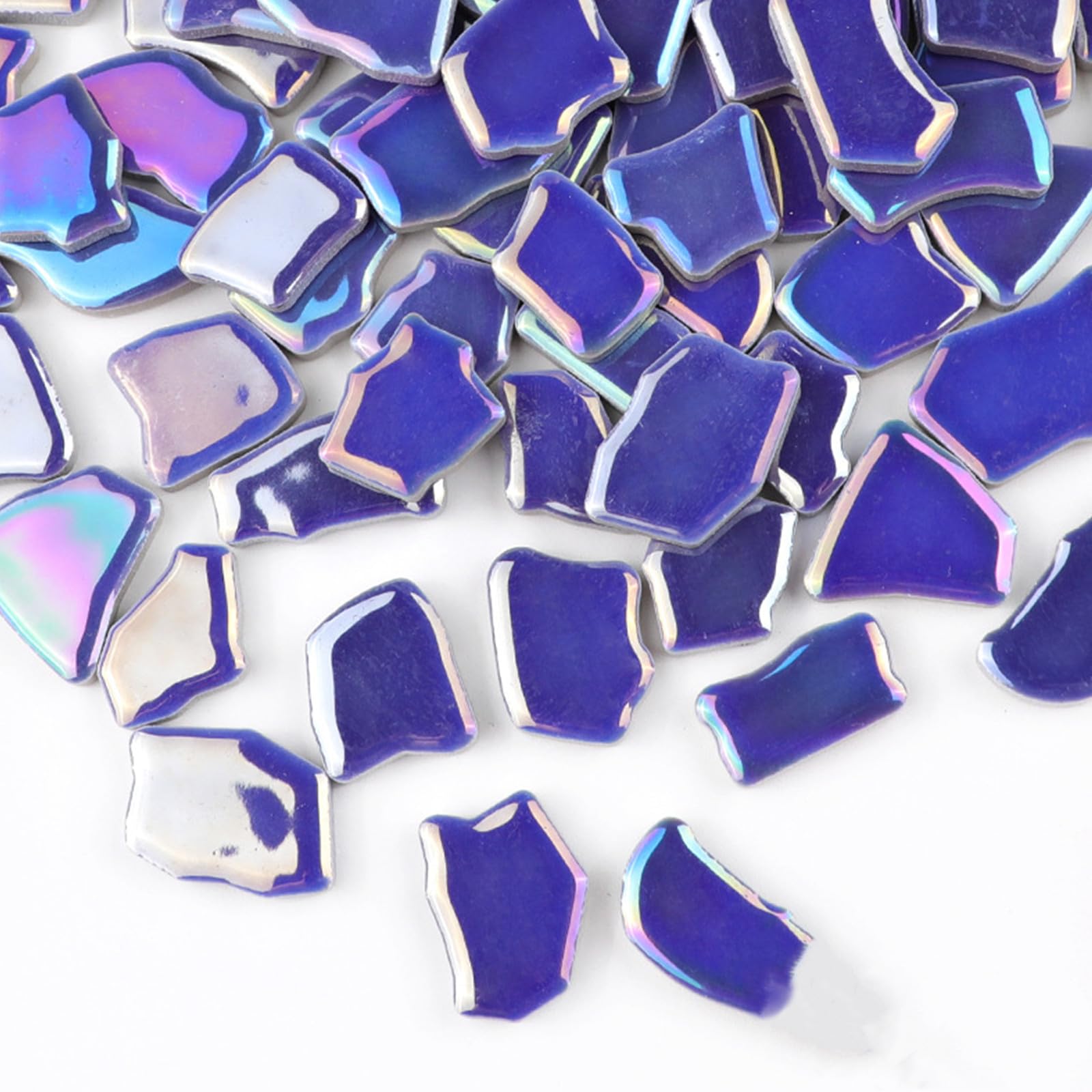 500g Irregular Ceramics Mosaic Tiles, 2-4CM Mosaic Pieces Stones for DIY Mosaic Making Craft Hobby Arts Home Wall Decoration (Iridescent Navy Blue)
