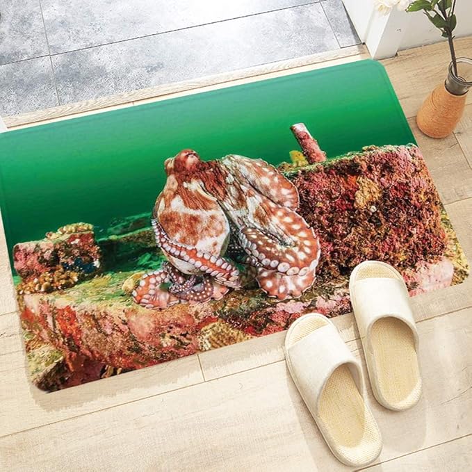 Alfombra De Baño Cocina,Decoración del océano, pulpo grande que se