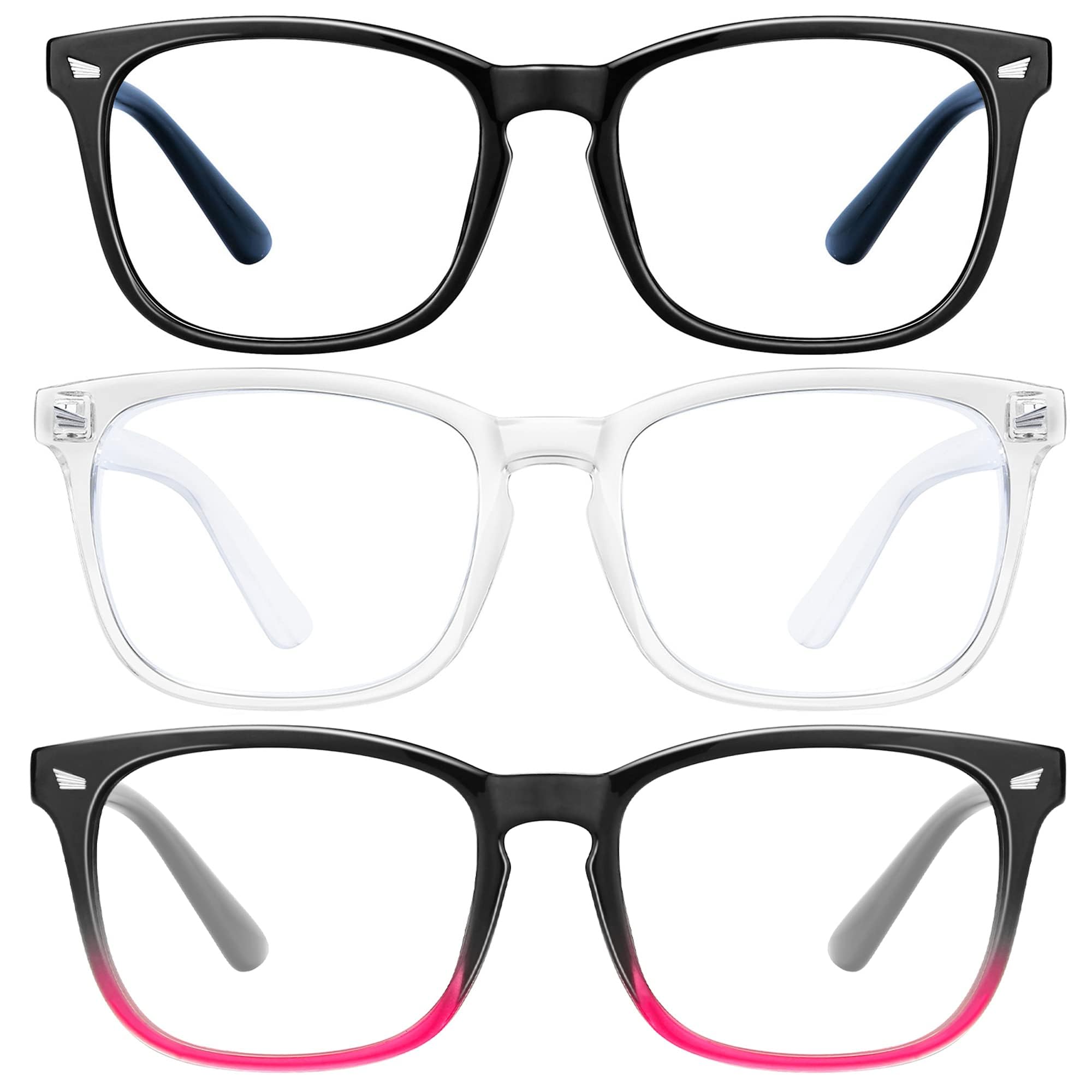 konqkin 3-Pack-Blue-Light-Blocking-Glasses-Women & Men Computer Gaming Glasses Computer Screen Filter Glasses Anti Headache Eye Strain Glasses Lightweight Eyeglasses for TV Phone (3BTG)