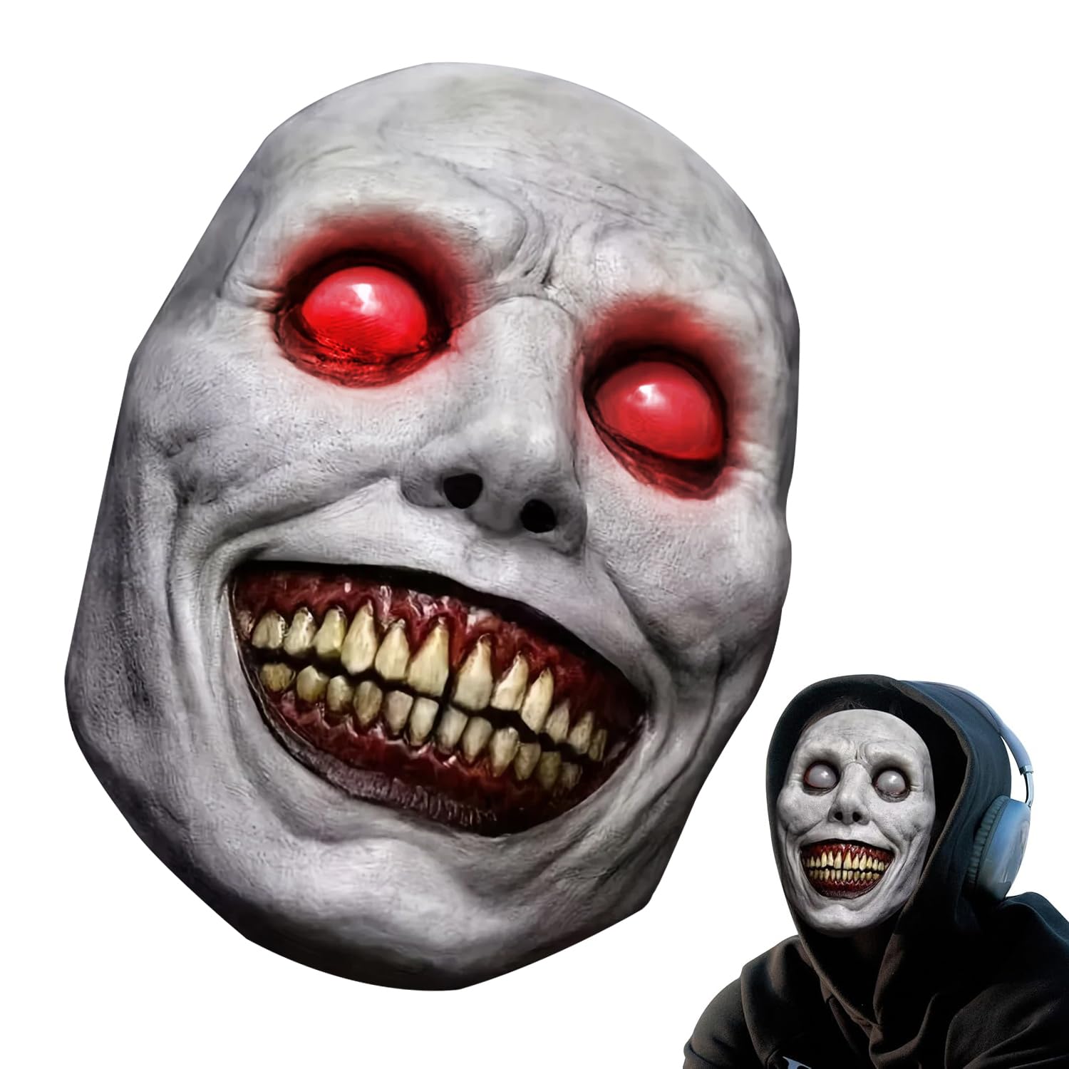 SUJAHHUJIQ Scary Halloween Mask for Adults, Halloween LED Mask, Realistic and Durable Natural Latex Creepy Horror Mask for Cosplay