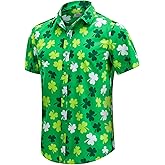 GRTXIN Men's St. Patrick's Day Shirt Funny Irish Flag Clover Short Sleeve Hawaiian Casual Button Down Shirt