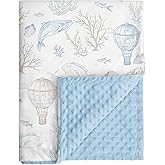 CIVARUA KIDS Whale Baby Fleece Blanket Neutral for Boys Girls, Soft Kid Throw Minky Blanket Double Layer with Dotted Backing, 30 x 40 Inch Blue Whale Hot-air Balloon Print