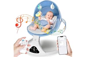 RIVIPLOU Smart Bluetooth Baby Swing with Remote Control - 5 Speed Gentle Sway | Portable Infant Swing with Machine-Washable Seat (0-12M, 6-20lbs)