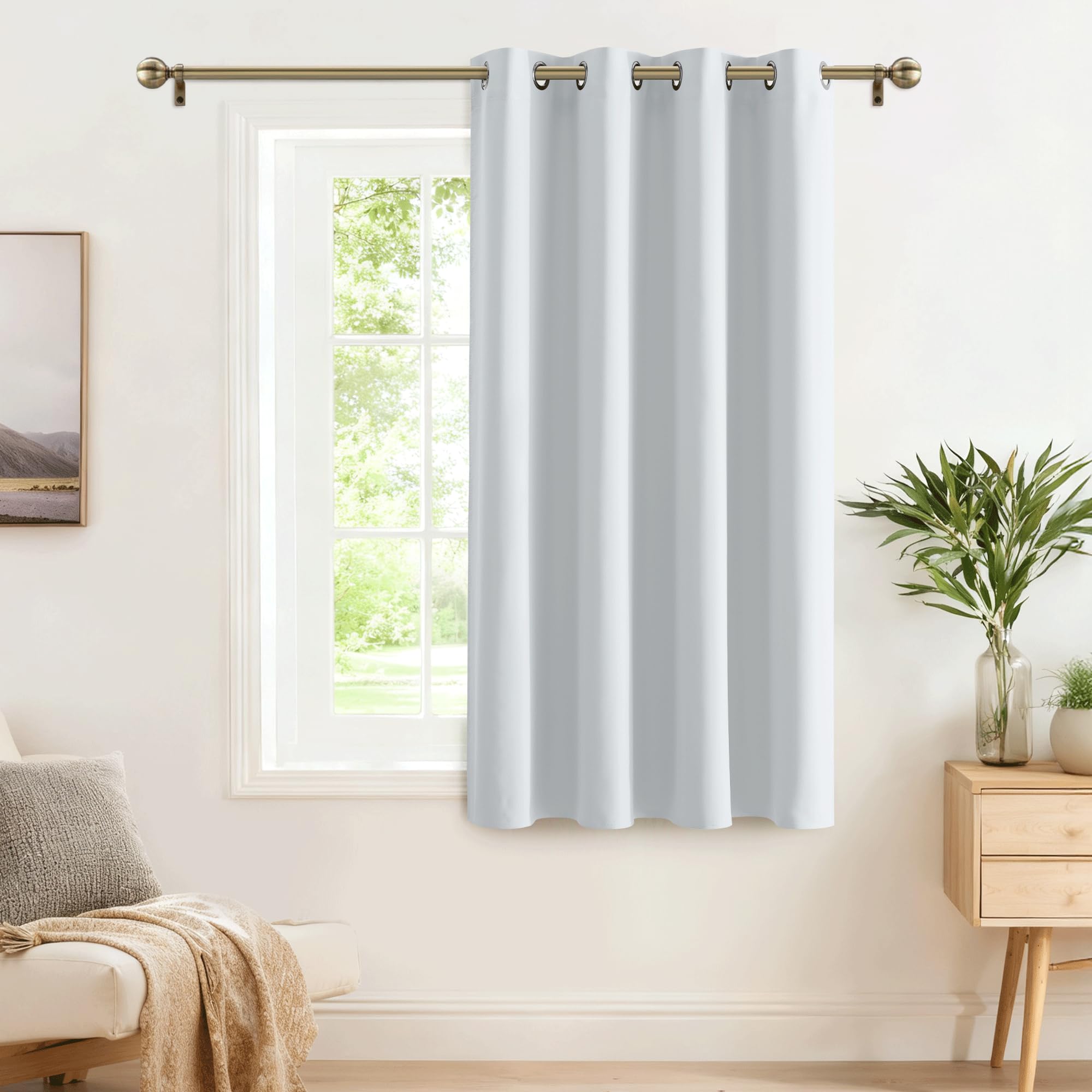PONY DANCE Blackout Curtain - Thermal Light Window Curtains Block Heat Insulation Plain for Girl/Adult Bedroom Home, 132 Width and 137 cm Height, 1 Piece, Grey White