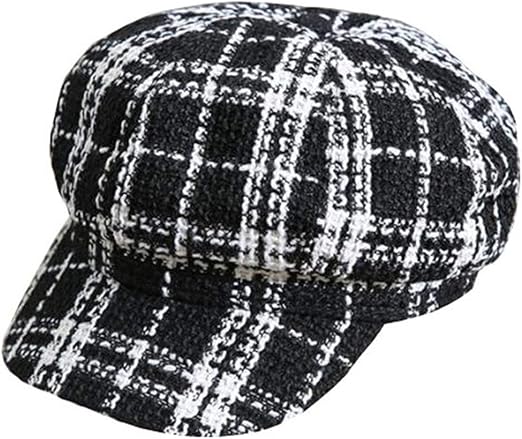 black and white newsboy cap