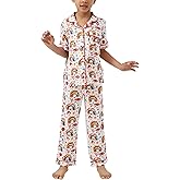 EASWEET Bamboo Viscose Girls' Sleepwear Short Sleeve Button Down 2-Piece Girls' Pajama Sets