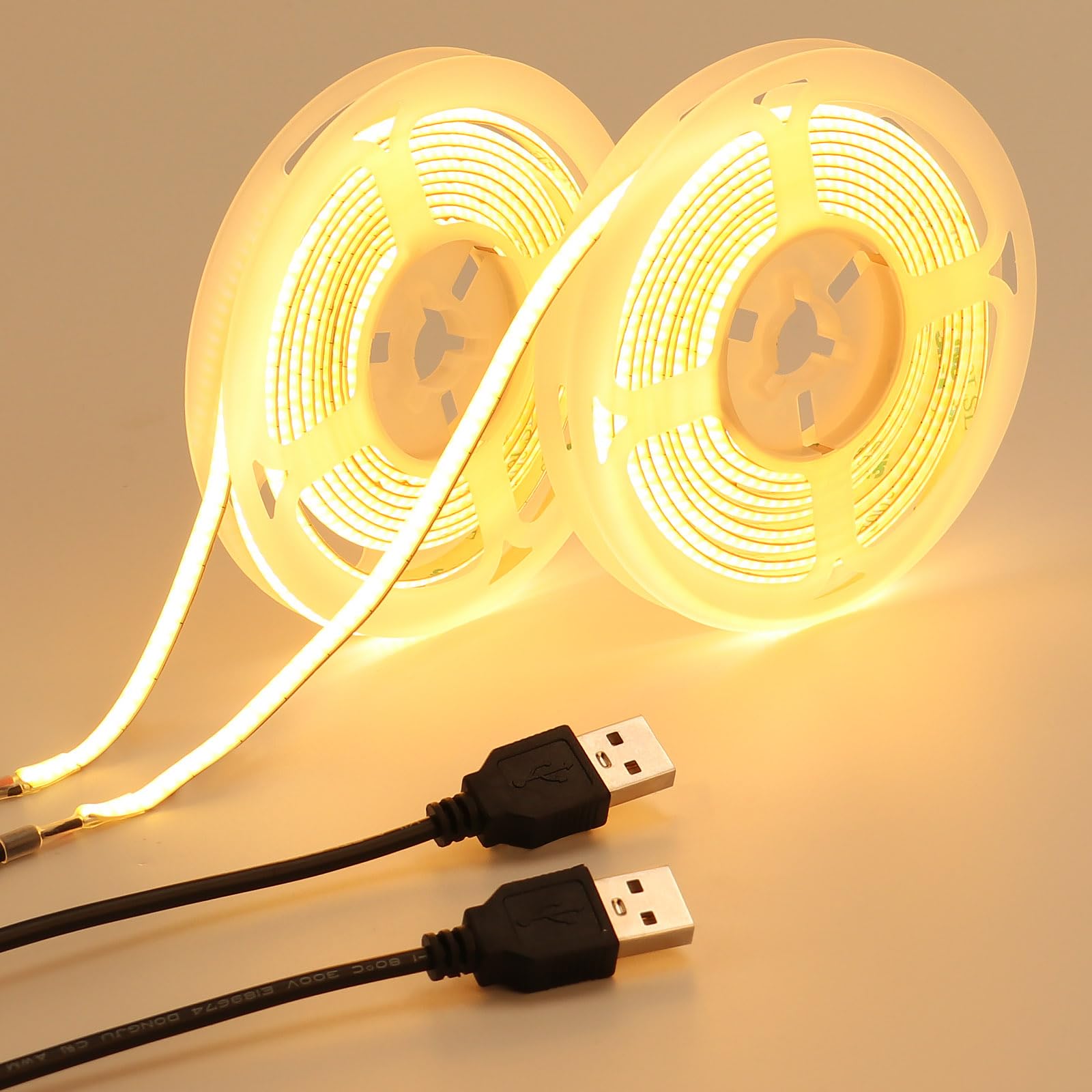 GOMING 5V COB USB LED Strip Light Warm White 3000K 5mm Width USB Powered 4M(2pcs x 2M) 400LEDs/M CRI 93+ Flexible High Brightness IP20 Not Waterproof LED Tape Lights for DIY Decoration Lighting — image 1