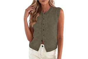 Women Sweater Vest Sleeveless Button Up Knit Tops Crewneck Lightweight Summer Cardigan Casual Spring Outfits Top