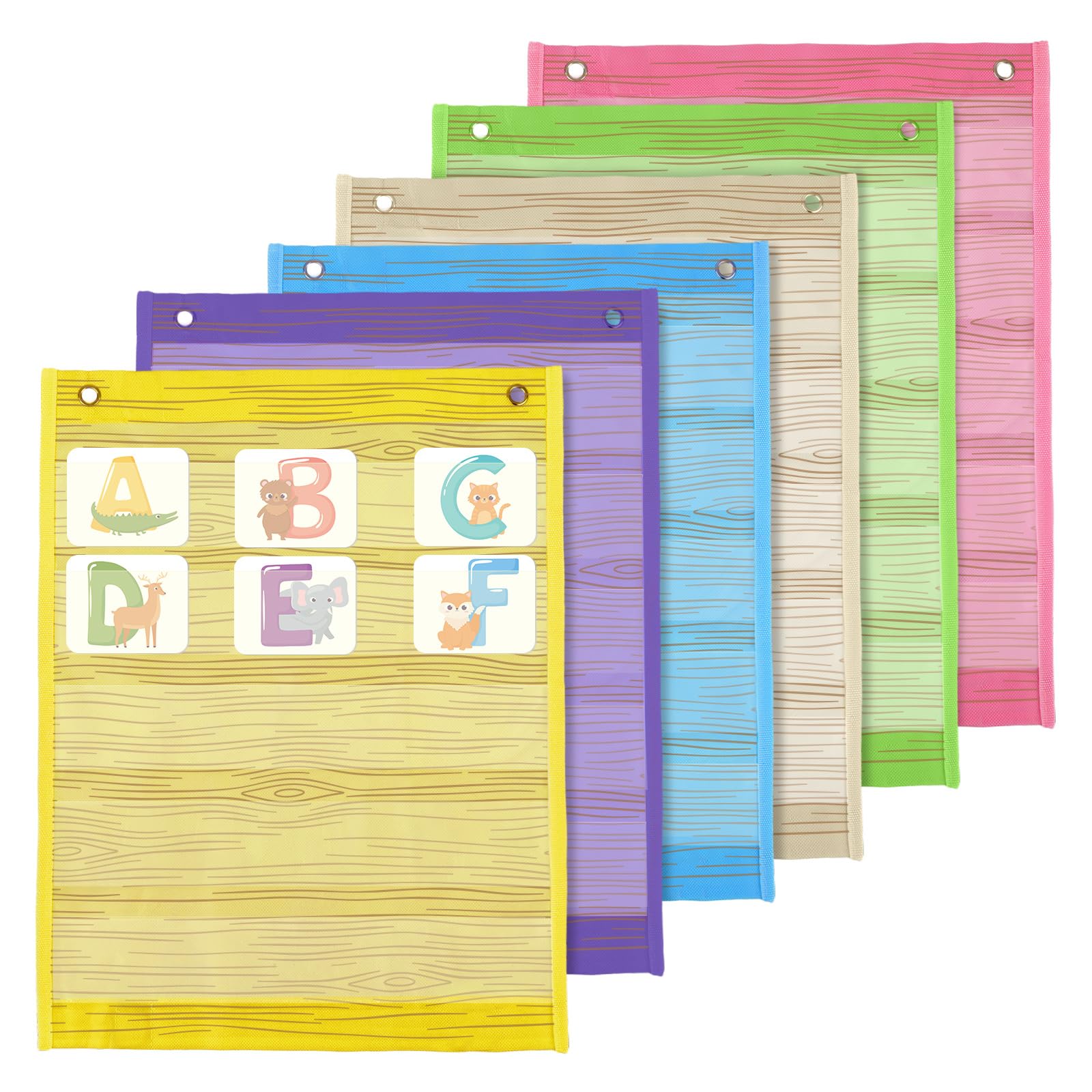 Photo 1 of Qilery 6 Pcs Classroom Magnetic Pocket Chart Squares Magnetic Teaching Supplies for Teacher Kid School Learning Homeschool Schedule Circle Time Daily Activities Organizer,17.7 x 14'' (Wood Design)