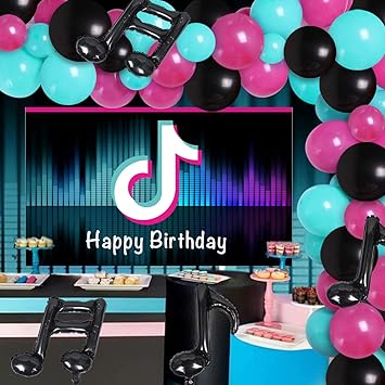 Sursurprise Music Dote Balloons Garland Arch Kit 116 Pieces Rose Rouge Bleu Clair Noir Karaoke Decoration De Fete Sur Le Theme Pour L Anniversaire De Bebe Fille Amazon Fr Jeux Et Jouets