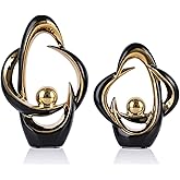 DOVDOV Black and Gold Home Decor, Ceramic Statues and Sculptures 2 Piece Set, Modern Artwork for Office Coffee Table Bookshelf Living Room TV Stand Entrance Decorations and Ornaments.