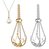 MAGICLULU 2Pcs Crystal Stone Holder Necklace Metal Crystal Cage Necklace Empty Holder Pendant Necklace for Women Jewelry