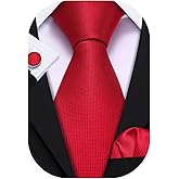 Barry.Wang Plaid Ties Check Mens Necktie Set with Handkerchief Cufflinks Classic Stripe