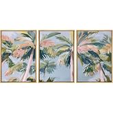 SIGNWIN Framed Wall Art Print Set Vibrant Palm Tree Abstract Tropical Green Pink Leaf Photography Modern Art Relax/Calm for Living Room, Bedroom, Office - 24"x36"x3 NATURAL