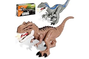 COVSEN 2PCS Dinosaur Toys for Kids 3-5, Velociraptor T-Rex Toys for Child, Tyrannosaurus Rex Dino Toys with Roaring Sound & Attack Action, Stocking Stuffers for Kids, Birthday for Kids, Boys